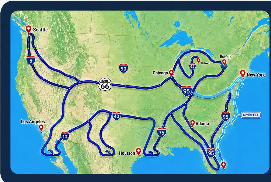 Dog Transport USA nationwide route coverage map